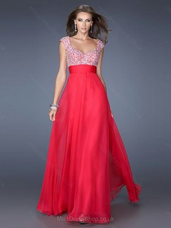 A-line Off-the-shoulder Chiffon Floor-length Beading Prom Dresses #02014252