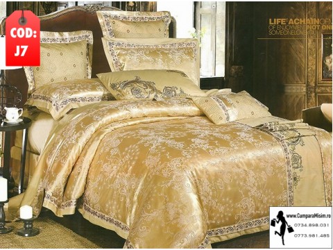 Lenjerie de pat LUX Jacquard cu insertii matase si broderie cod J7