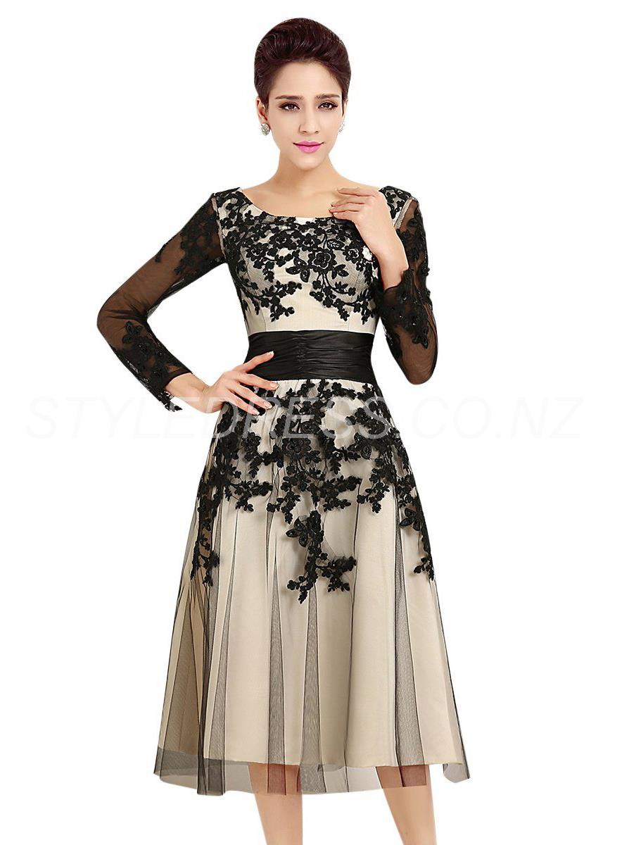 Sexy Scoop Appliques Black Tulle Knee-Length Sleeveless 2015 Mother Of The Bride 
