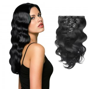 70g 16 Inch #1 Jet Black Body Wavy Clip In Hair