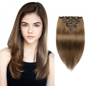 70g 16 Inch #8 Light Brown Straight Clip In Hair